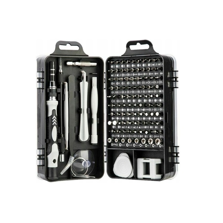 Set 115 piese, surubelnita precizie si biti, Silver