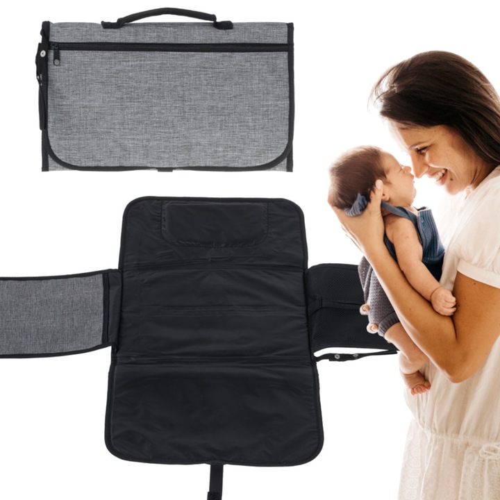 Подложка за пътуване за повиване на бебе, сгъваема маса за повиване, сива чанта