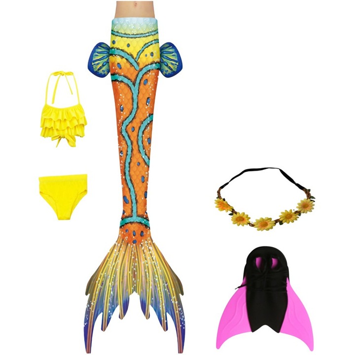Set 5 piese Costum de baie Sirena THK, include, Solar Yellow