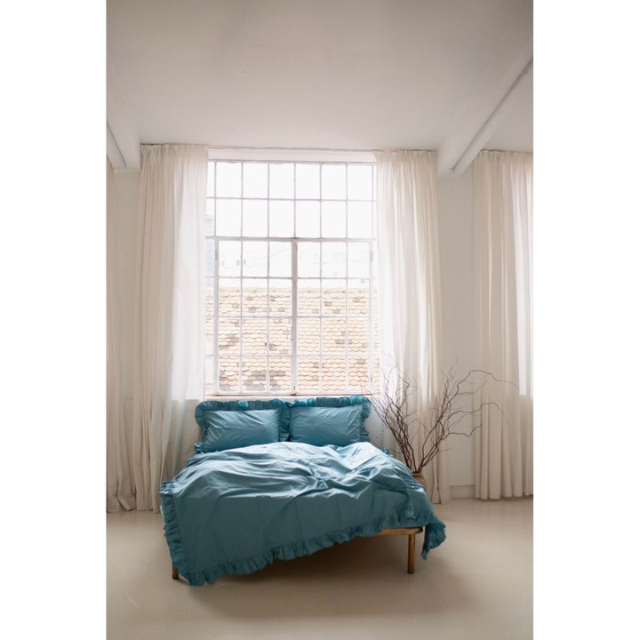 Set Lenjerie de pat cu volanase Baronette Home, 4 piese, Bumbac Ranforce, Albastru, 200 x 200 cm