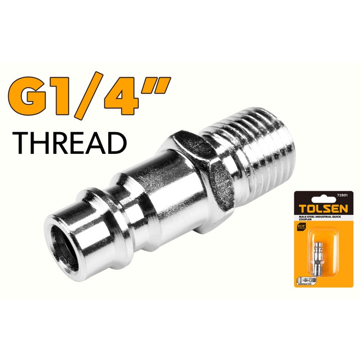 Cupla rapida TOLSEN AirXT tata cu filet exterior 1/4", G 1/4", Presiune maxima 150 psi, Otel rezistent, Durabilitate ridicata, Ideala pentru aplicatii pneumatice intense