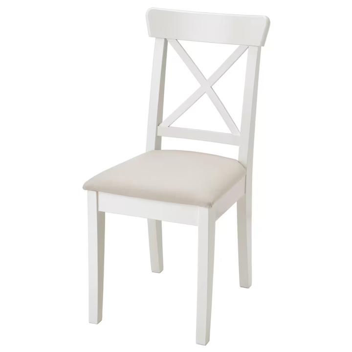 Tömör fa szék, fehér, kárpitozott, 43 x 38 x 91 cm