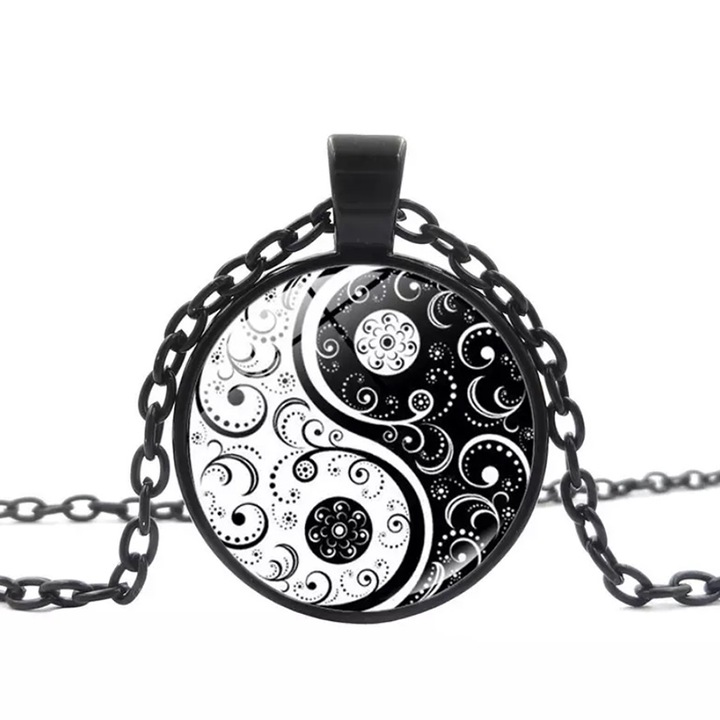 Lant dama, pandantiv rotund tai chi, model ying si yang, reglabil, negru, EFAYN