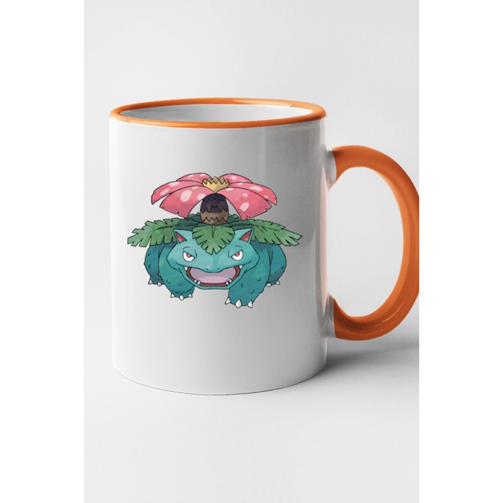 Cana personalizata cu imprimeu Sirfetch’d, Ceramica, 330 ml, Maner si interior Portocaliu