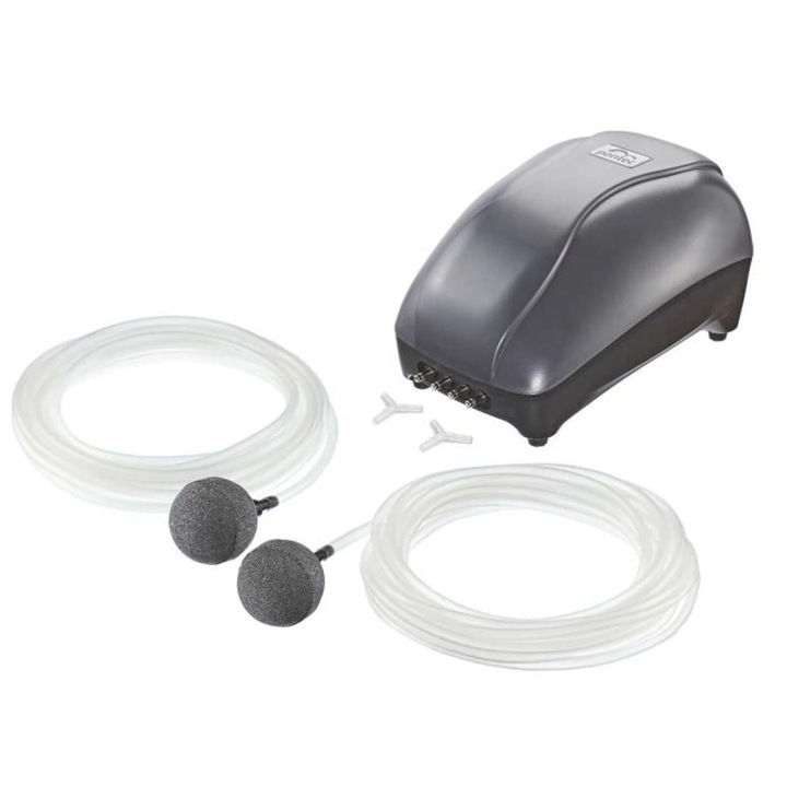Set de aerare pentru acvariu Pontec Pondoair set 200, pompa de aer, furtun 2x 5m, 2x piatra de aer, cablu 1,5m cu mufa