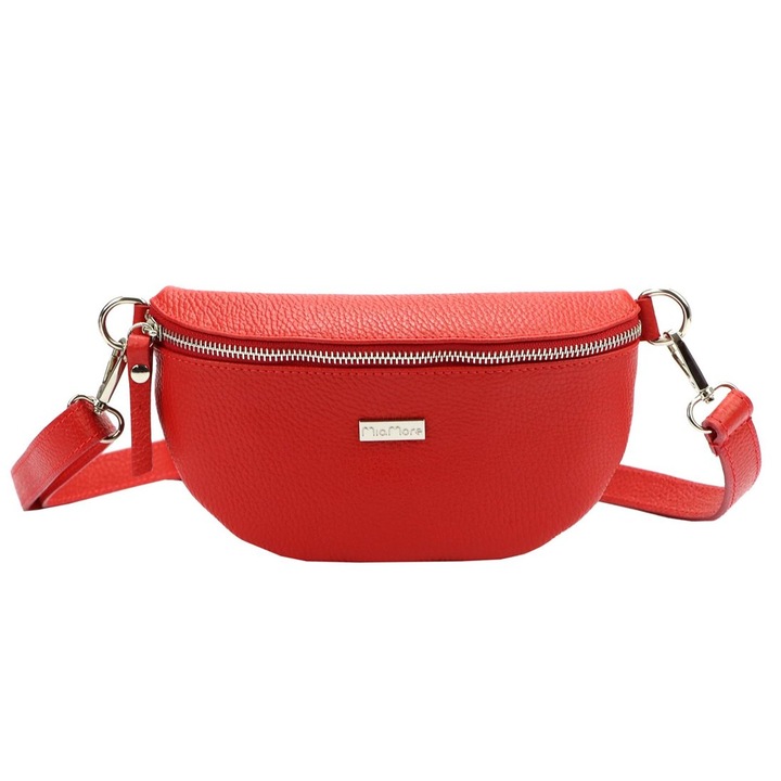 Borseta dama, MiaMore, 01-029, Piele naturala, 23 x 13 x 6 cm, Rosu