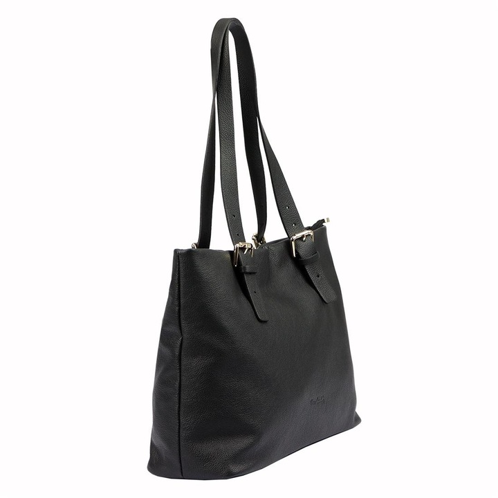 Чанта тип Shopper, Pierre Cardin, Естествена кожа, 42x28x13 см, Черна