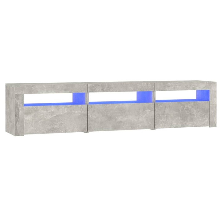 Comoda TV cu lumini LED vidaXL, gri beton, 180x35x40 cm, 36 kg