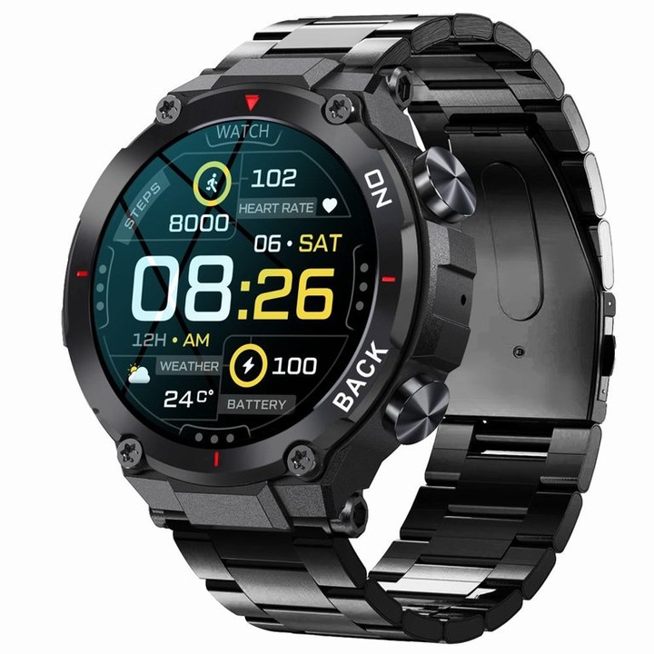 Smartwatch pentru barbati GT8-2, GRAVITY, Plastic/Inox, 480 mAh, Negru