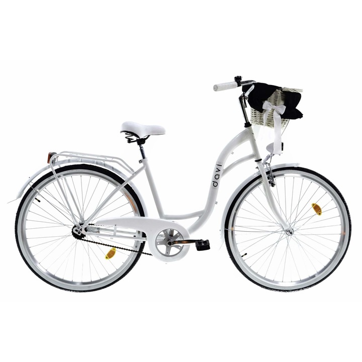 Дамски велосипед Davi® Lila, 1 скоростен, Градски велосипед, колела 28", Бял