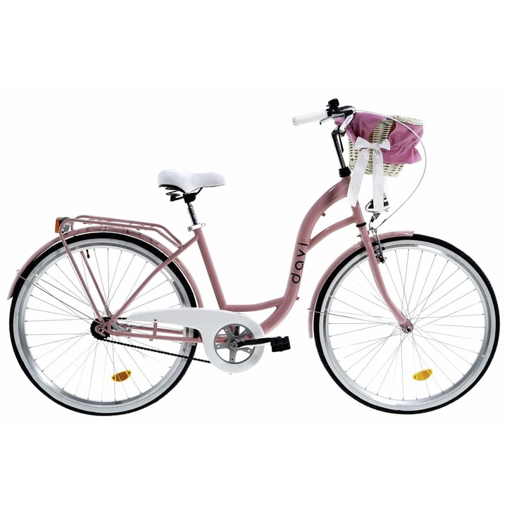 Дамски велосипед Davi® Lila, 1 скоростен, Градски велосипед, колела 28", Розов