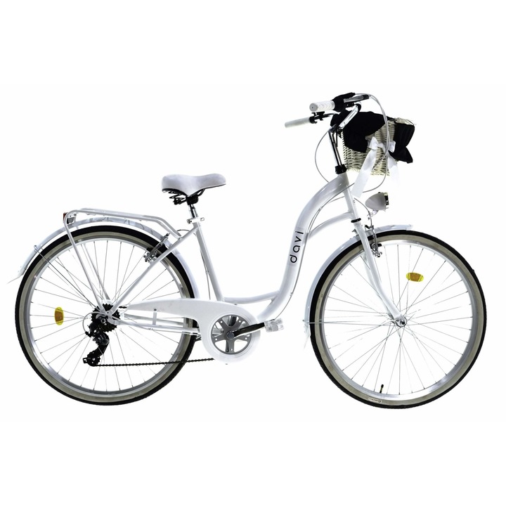 Дамски велосипед Davi® Emma, 7 скоростен, Трансмисия Shimano, Градски велосипед, колела 28", Бял