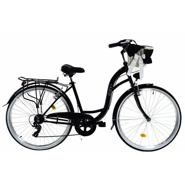 Дамски велосипед Davi® Emma, 7 скоростен, Трансмисия Shimano, Градски велосипед, колела 28", Черно