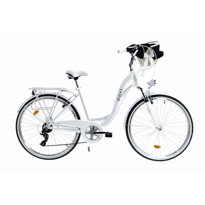 Дамски велосипед алуминий Davi® Maria, 7 скоростен, Трансмисия Shimano, Градски велосипед, колела 28", Бял