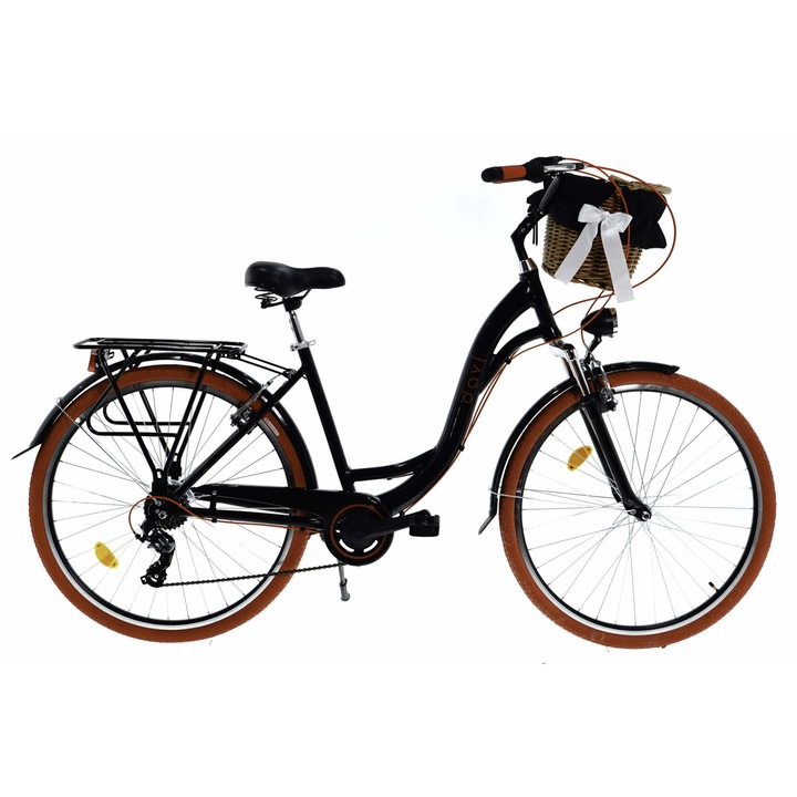 Дамски велосипед алуминий Davi® Maria, 7 скоростен, Трансмисия Shimano, Градски велосипед, колела 28", Черно/Червено