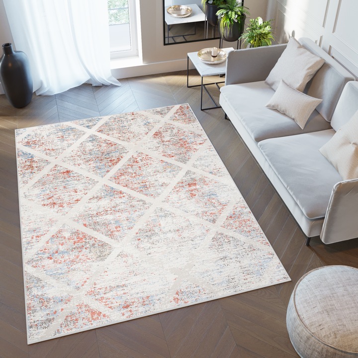 Covor, Tapiso, Valley, 200 x 300 cm, Potriveste Perfect In Orice Interior, Recomandam Utilizarea Unui Dispozitiv De Prindere A Covorului, Compatibil Incalzire In Pardoseala, Fir Scurt 9 mm, Polipropilena, Portocaliu/Albastru Deschis/Crem/Gri