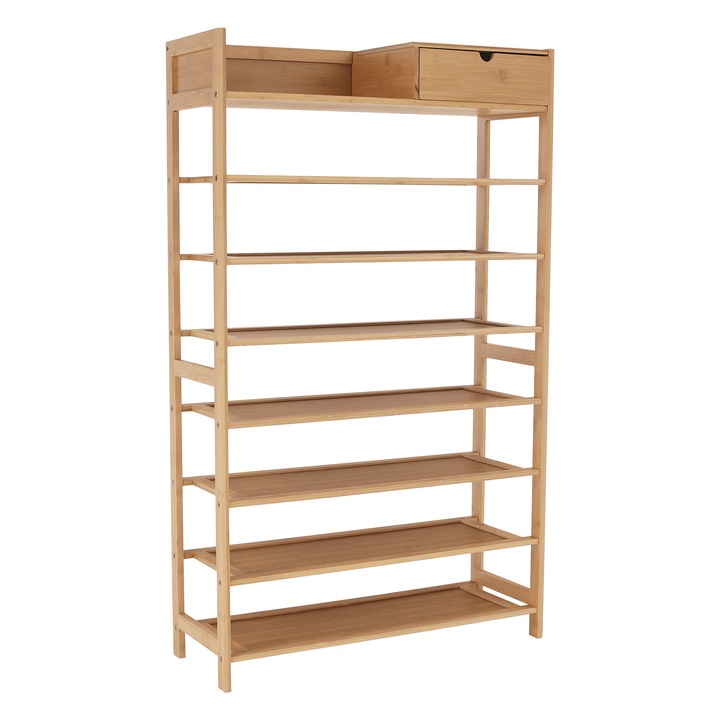Pantofar DacEnergy©, realizat din bambus lacuit, 7 polite si un sertar, design simplu, 70 x 25 x 117 cm, bambus