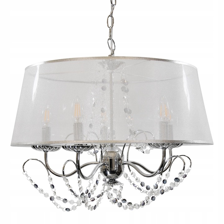 Полилей с 5 източника на светлина, Polux, Стомана, E14, Бяло/Сребристо