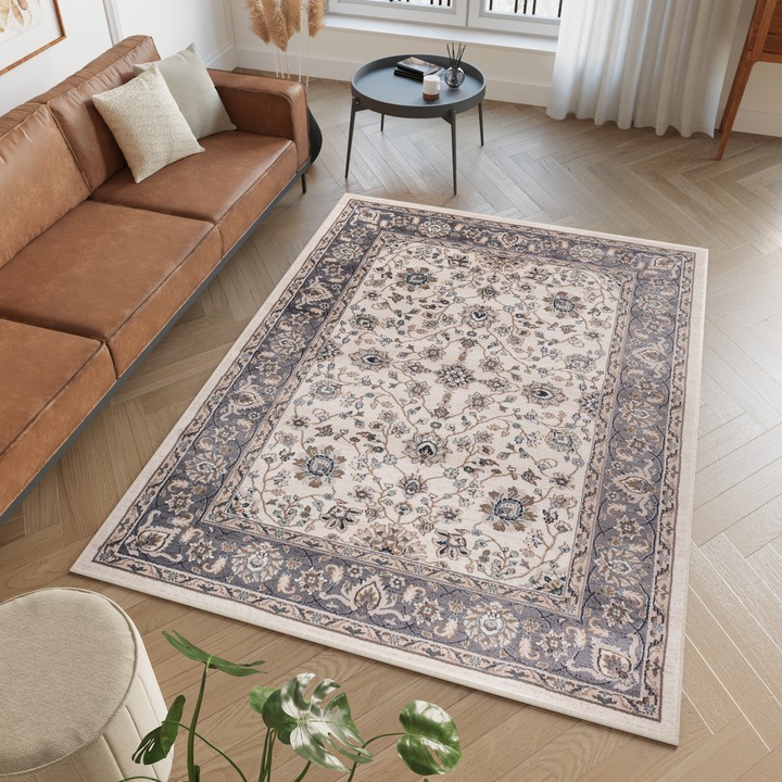 Covor, Tapiso, Colorado, 220 x 160 cm, Stil Vintage, dens, perii moi, OEKOTEX, Motiv Floral, RezistentaUV, Dreptunghi, Fir scurt 10 mm, 7.92 Kg, Bej