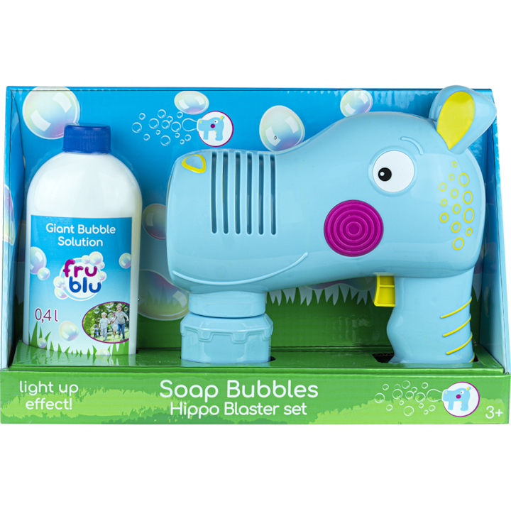 Set baloane de sapun Fru Blu - Hippo Blaster, cu solutie baloane 400 ml