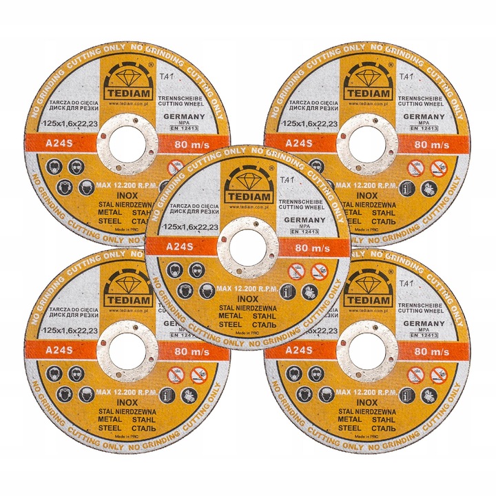 Set discuri de taiat metal Tediam, 125x1.6 mm, 50 bucati