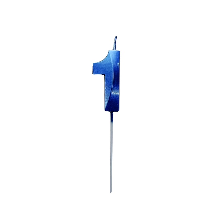 Lumanare aniversara pentru tort, cifra 1, LZ2294-1, albastru metalizat, 12 cm