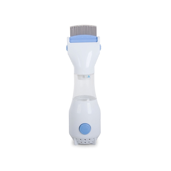 Електрическа прахосмукачка с четка, за многократна употреба, WTO®, против въшки и паразити, 2 филтъра, мощност 200 W, регулируем ъгъл, бяло/синьо