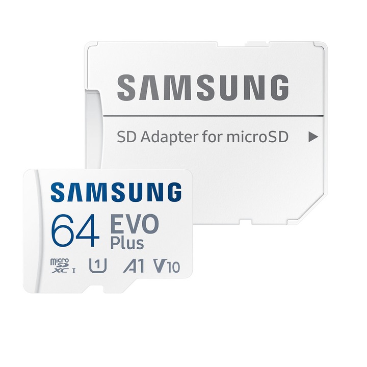 Card microSDXC 64 Gb, Samsung Evo Plus, U1, A1, V10, 130Mb/s, cu adaptor