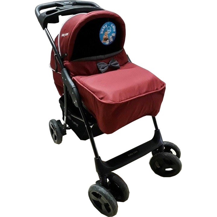 Бебешка количка 2 в 1 Baby Care™ M203, Люлеещ се стол, 3-степенна регулируема облегалка, Количка, Метална рамка, Крачна спирачка, Бордо