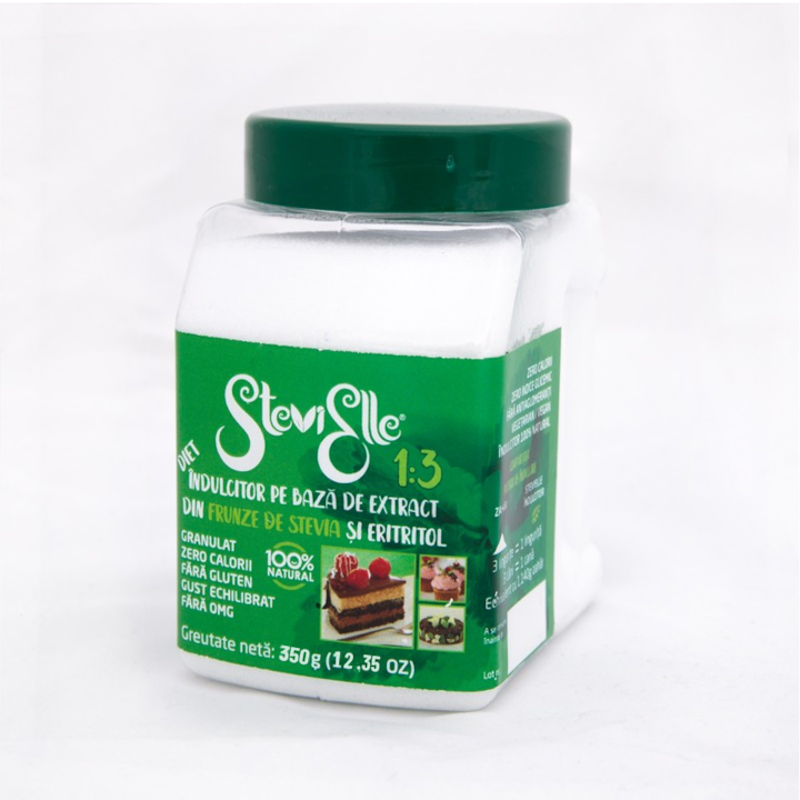 Indulcitor fara zahar, din eritritol si Stevia, Granule- SteviElle– Borcan 350G
