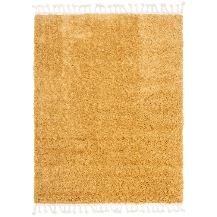 Семпъл килим с ресни за всекидневна или спалня, Tapiso, Boho Collection, 200 x 300 см, Жълто/Кремаво
