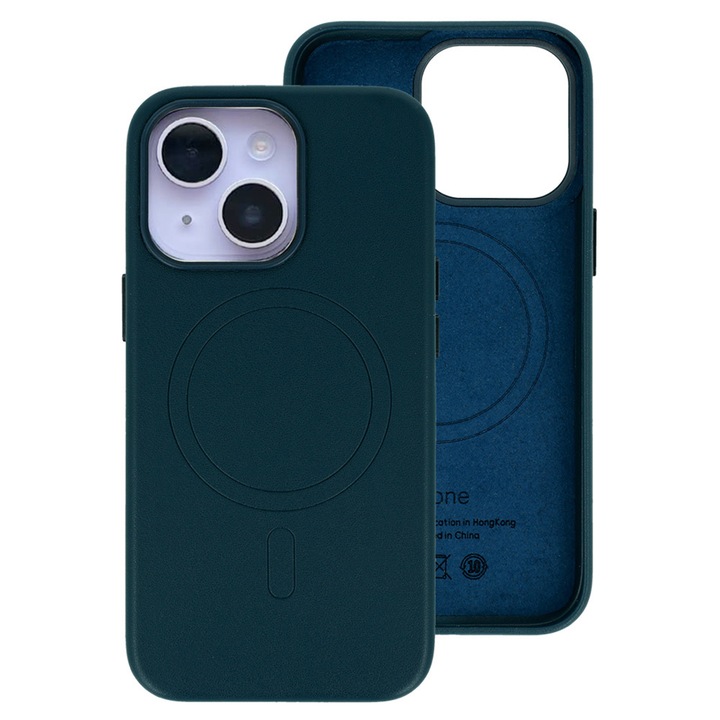 Bőr tok iPhone 13 telefonhoz, MagSafe kompatibilis, erős védelem, mikroszálas belső, Gekko Blue Navy