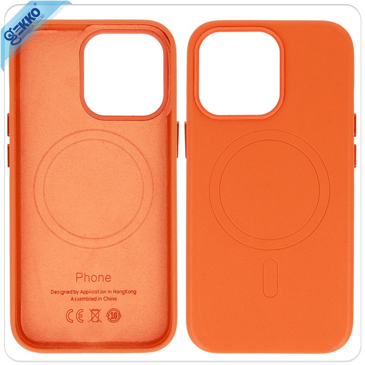 Husa de piele pentru iPhone 13, cu MagSafe Compatible, protectie ferma, interior microfibra, Gekko Orange