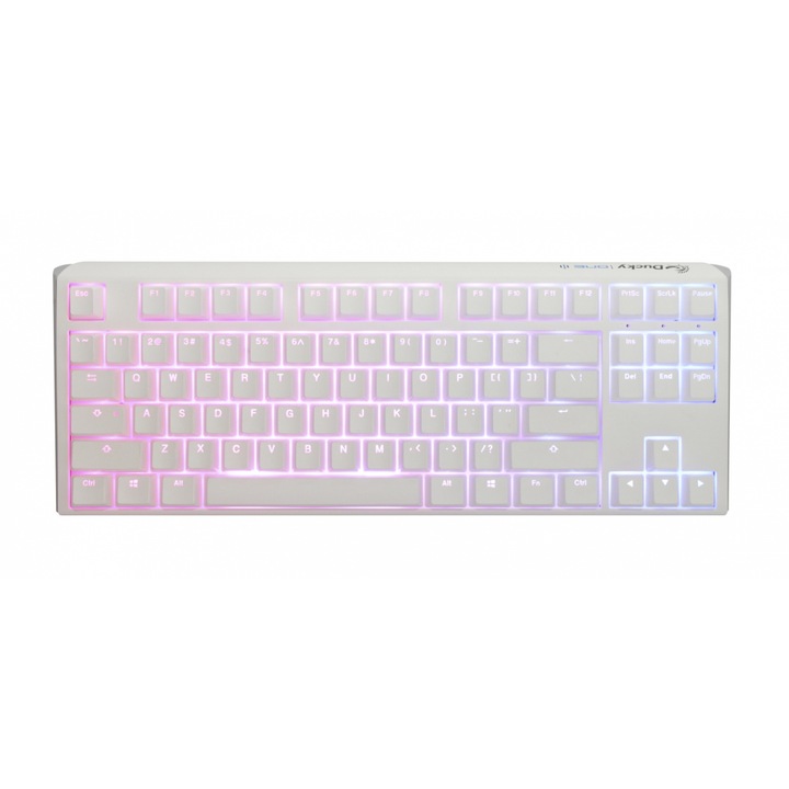 Геймърскa механична клавиатура Ducky One 3 Pure White TKL Hotswap Cherry MX Silent Red, RGB, PBT Keycaps