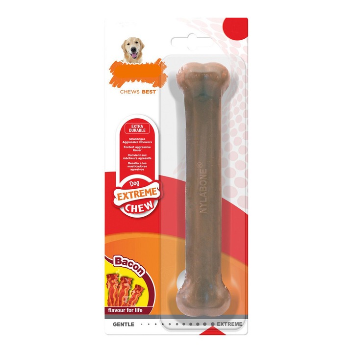 Hrana de mestecat pentru caini Nylabone Dura Chew Bacon, marimea XL, nailon