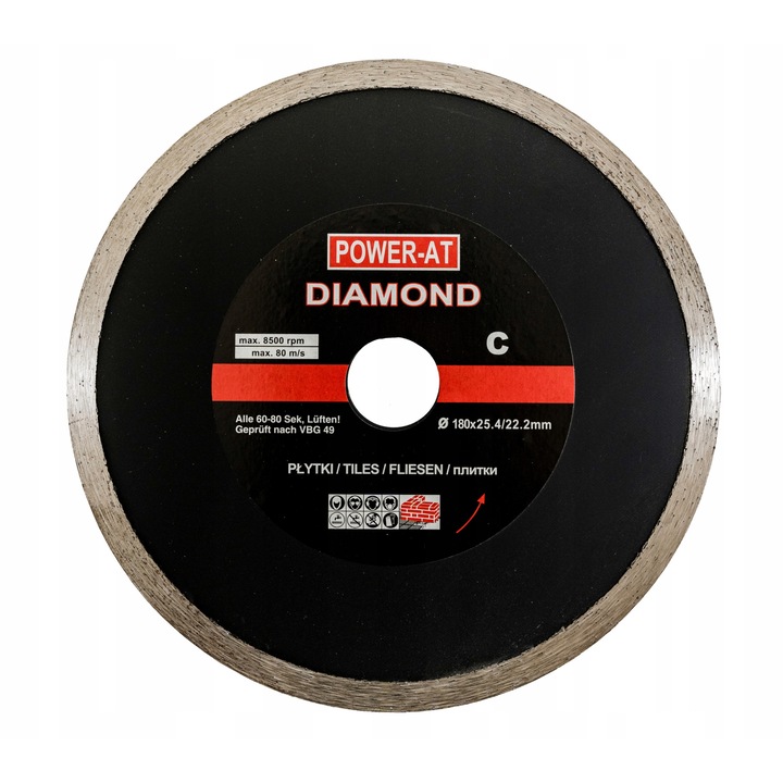 Disc diamantat Power-At, Gresie/Marmura/Ceramica, 180 mm