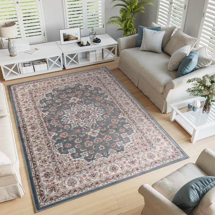 Covor pentru living/dormitor, Tapiso, Colorado, Polipropilena, 300 x 400 cm, Albastru/Bej