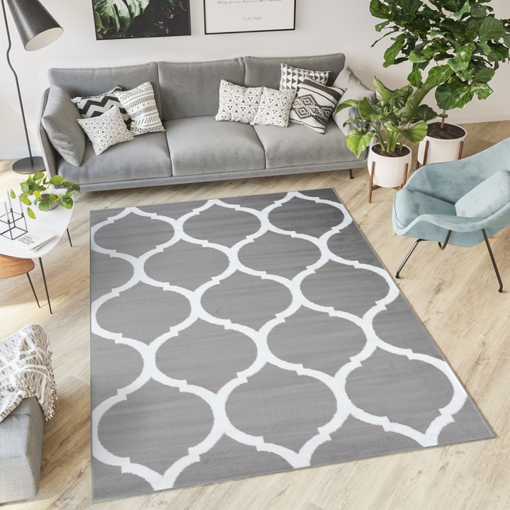 Килим за хол Tapiso, Luxury, Модерен, Полипропилен, 200 х 300 см, Сив/Бял