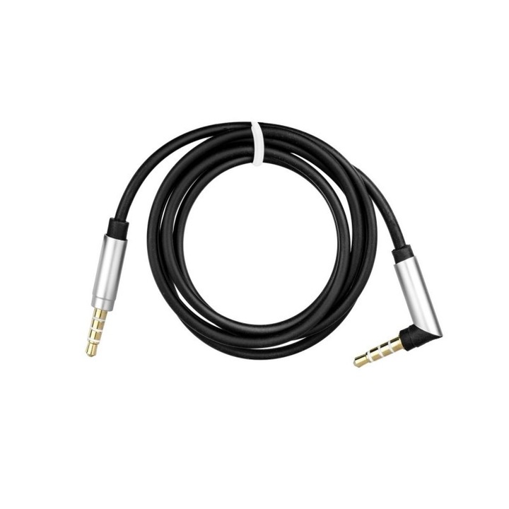 Cablu Universal Auxiliar Audio Stereo Jack 3.5 Mm, Cap La 90 Gradem Lungime 1m, Negru