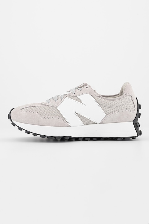 New Balance, Унисекс Спортни обувки 327 с велур и текстил, Светло сив