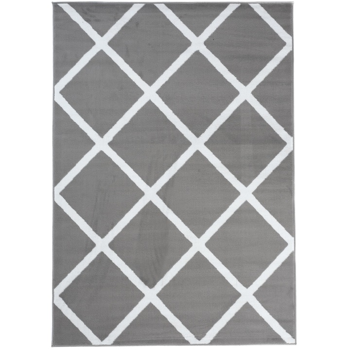 Covor pentru living, Tapiso, Polipropilena, 120x170 cm, Gri/Alb