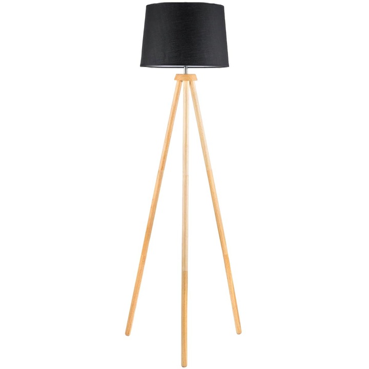 Lampa de podea tip trepied, CLARA, Lumiled, reglarea inaltimii, E27, 150 cm, Negru/Bej