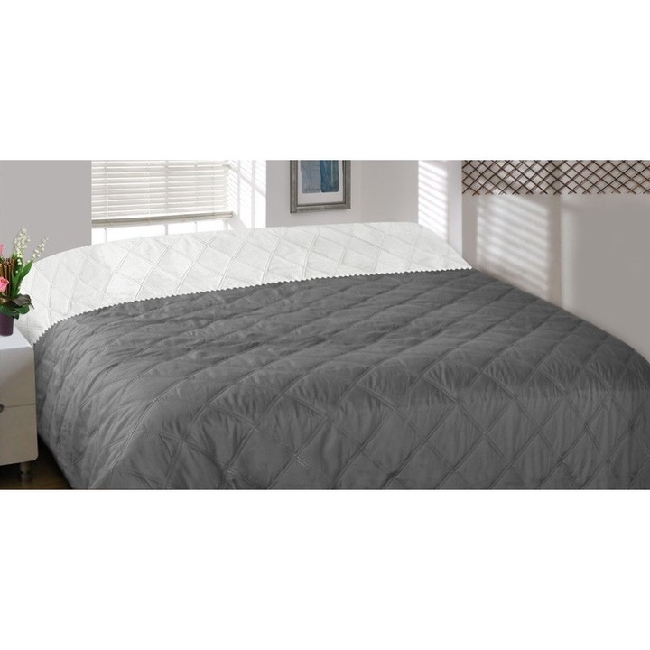 Кувертюра за легло Tereska, Karo, Полиестер, Двулицева, 70 x 150 см, Сиво/Крем