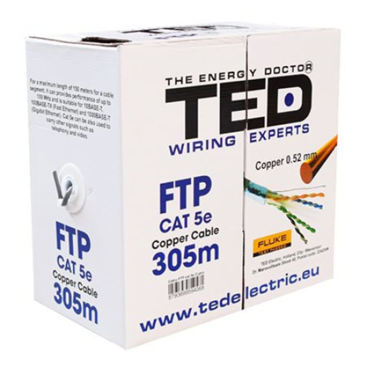 Кабел Ftp Cat 5e Copper 0.52mm 305m Ted Electric