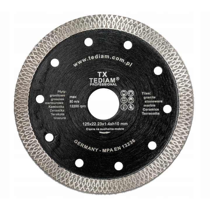 Disc diamantat Tediam, Granit/Gresie/Marmura, 125 mm