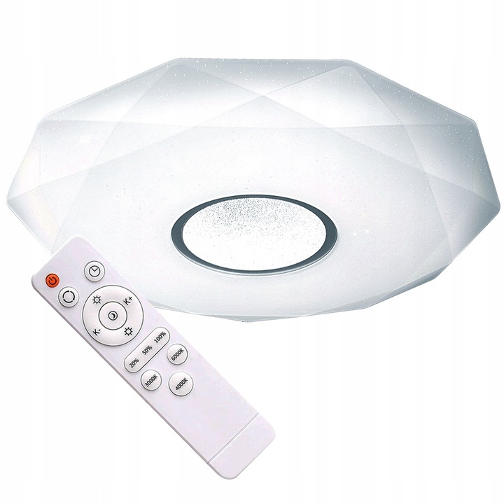 LED mennyezeti lámpa, Polux, acél/műanyag, 36W, 50cm, távirányító, fehér