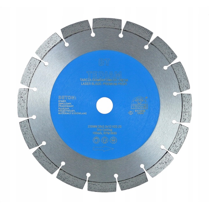 Disc diamantat Tediam, Granit/Beton, 230 mm