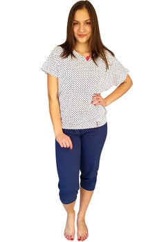 Pijama Dama Maneca Scurta, Model Perfection, Material Bumbac 100%, Producator Cana Nouvelle, Culoare Alb/Albastru Pijama Dama Maneca Scurta, Model Perfection, Material Bumbac 100%, Producator Cana Nouvelle, Culoare Alb/Albastru