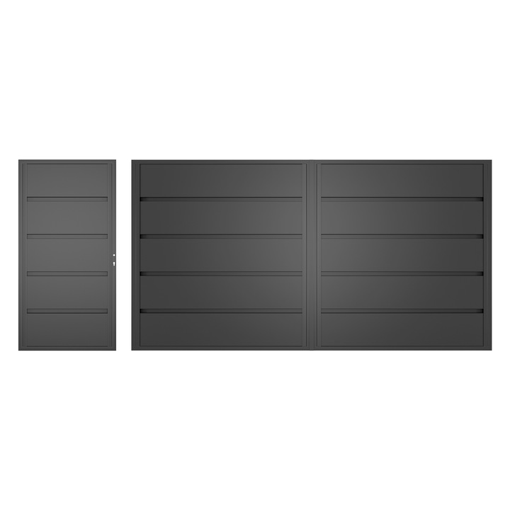 Set poarta auto si pietonala, Todome, modern 16, negru, 428 x 180 cm, fara accesorii, fara stalpi