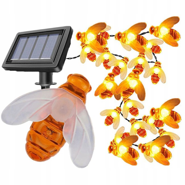 Ghirlanda solara cu albine, 20 LED-uri, 4 m, Portocaliu
